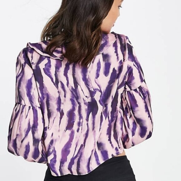 TOPSHOP Tie Dye Ruffle Long Sleeve Crop Jacket Top New - Picture 5 of 12